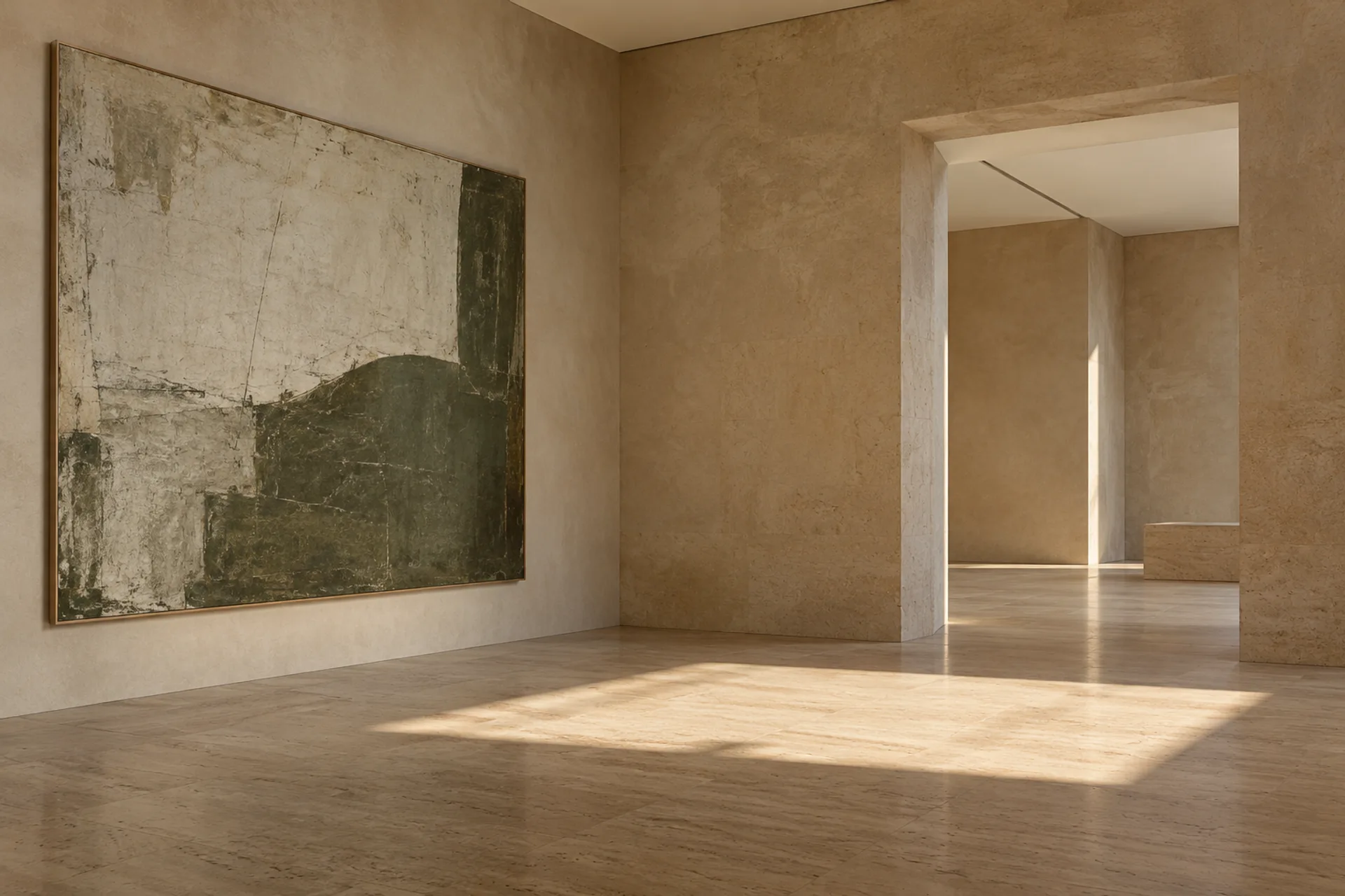 Concept study of a quiet limestone gallery
